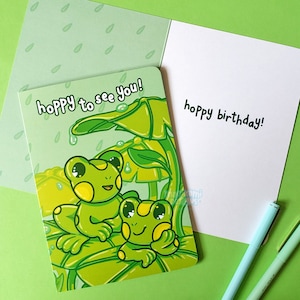 Kawaii Frosch Karte für Froggy Liebhaber | Süße Regentagskarte | Geburtstagskarte |  Karte für Kinder | Illustrierte Geburtstagskarten