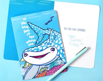 Kawaii Ocean Friend Birthday Card | Whale Shark Deep Sea Greeting Card | Illustrated | Thinking of You and Friendship