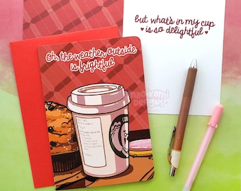 Kawaii Coffee Shop Holiday Christmas Card | Animal Crossing Brewster Greeting Card