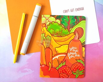 Cute Illustrated Card for Vegans and Vegetarians | Kawaii Anniversary Card | Fruits and Veggies | Thinking of You and Friendship