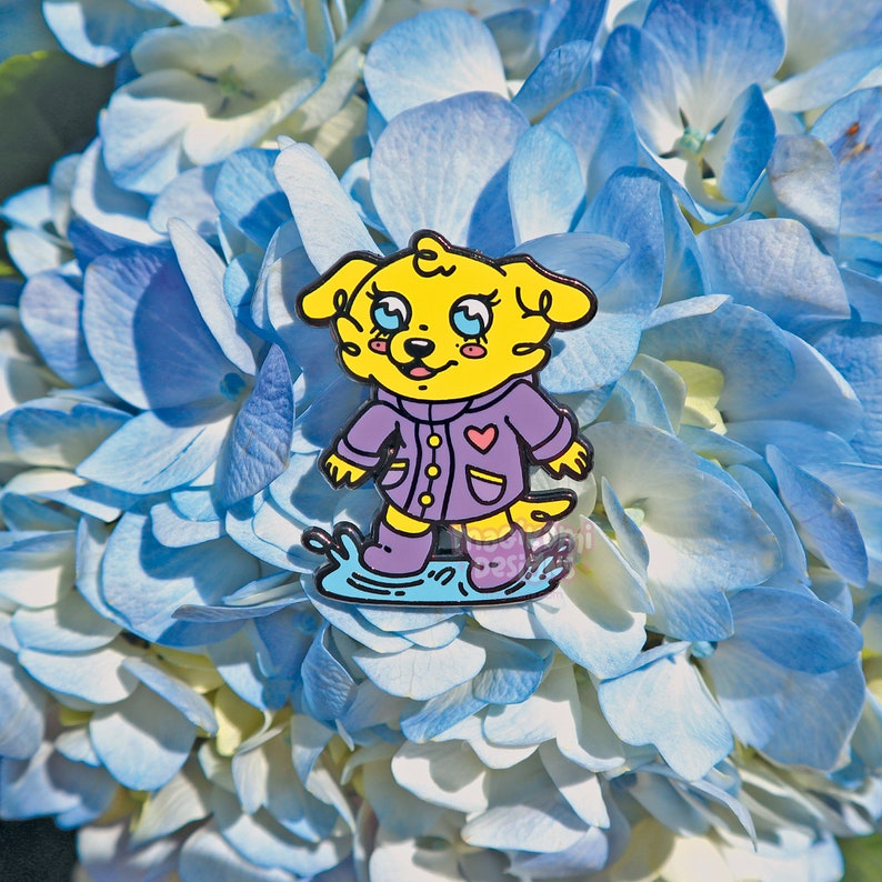 Cute Raincoat Dog Hard Enamel Pin / Kawaii Splashing Puddle Doggy / Rainy Day Fun immagine 2