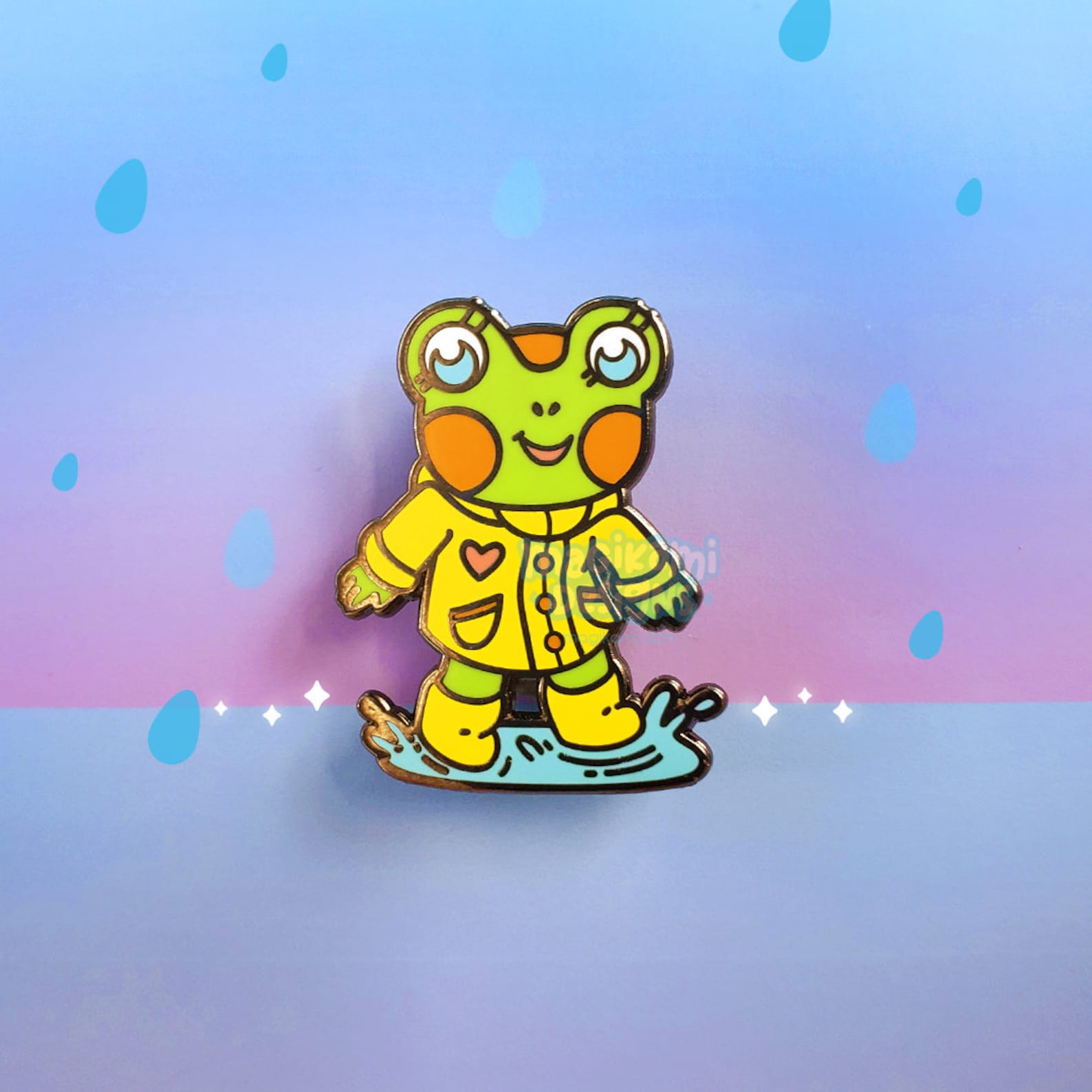 Cute Raincoat Frog Hard Enamel Pin Kawaii Splashing Puddle Etsy Denmark