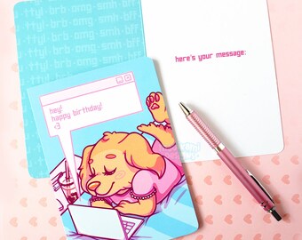 Kawaii Dog Greeting Card | Cute Birthday Card | 00's Aesthetic | Computer Girl