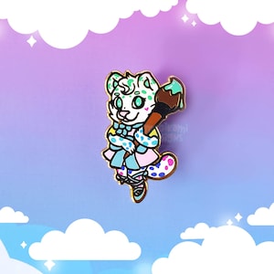 Kawaii Rainbow Paint Brush Leopard Hard Enamel Pin | Rayne the Rainbow Princess