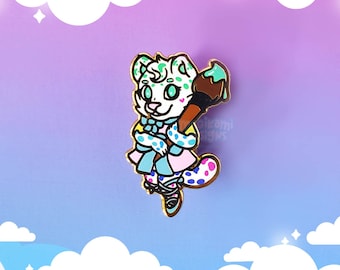Kawaii Rainbow Paint Brush Leopard Hard Enamel Pin / Rayne the Rainbow Princess