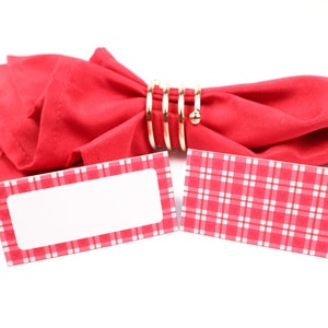 Naam Place Card, Rood Geruite Tafel setting, Gast zitplaatsen arrangement, Tafel Decor, Buffet Food Label, Tent Opgevouwen / Stijl 5