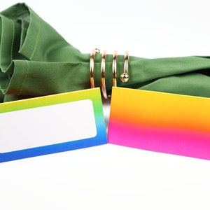 Name Place Card, Ombre Zomer Rainbow Tafelsetting, Gastenverblijf Arrangement, Tafeldecor, Buffet Food Label, Tent Gevouwen / Stijl 9