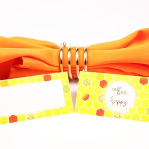 Name Place Cards, Bee Happy with Honeycomb Table Setting, Guest Seating Arrangement, Table Decor, Buffet Food Label, Tent Folded/ Style 1