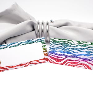 Naam Plaatskaart, Regenboog Tafelsetting, Gastenverblijf Arrangement, Tafeldecor, Buffet Voedsel Label, Tent Gevouwen /Stijl 9