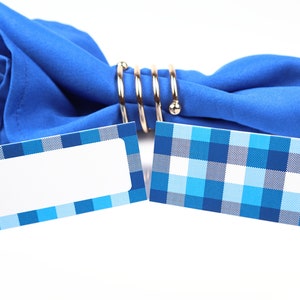 Name Place Card, Blue Gingham Plaid Tafelsetting, Gastenverblijf Arrangement, Tafeldecor, Buffet Food Label, Tent Gevouwen / Stijl 2