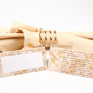 Naam Plaatskaart, Geel-Gouden Vintage Tafelsetting, Gastenzitting Arrangement, Tafel Decor, Buffet Food Label, Tent Gevouwen / Stijl 9
