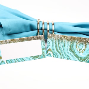 Name Place Card, Turquoise & Gold Agaat Tafelsetting, Gastenzitting Arrangement, Tafeldecor, Buffet Food Label, Tent Gevouwen / Stijl 3