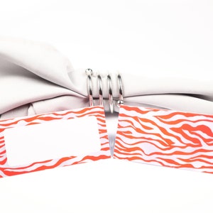 Name Place Card, Oranje en Grijze Zebra Tafelsetting, Gastenzitting Arrangement, Tafeldecor, Buffet Food Label, Tent Gevouwen / Stijl 9