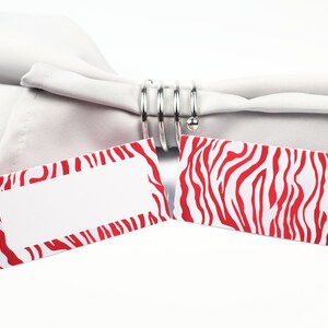Naam Place Card, Rood &Grijs Zebra Tafel Setting, Gast Zitplaatsen Arrangement, Tafel Decor, Buffet Food Label, Tent Opgevouwen / Stijl 13
