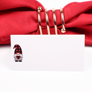 Naam Place Card, Red Gingham Gnome Tafel setting, Gast zitplaatsen arrangement, Tafel Decor, Buffet Food Label, Tent Gevouwen / Stijl 8