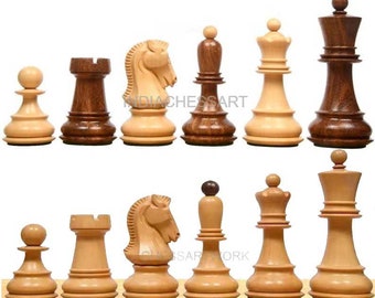 1950 Reproduced Dubrovnik Bobby Fischer Chessmen Version 3.0 in Golden rosewood /Box Wood - 3.75" King