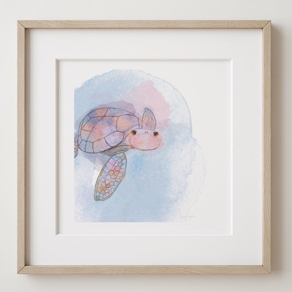 Turtle Art Print, Children Wall Decor Giclee, Marine Theme Art Print, Museum Quality Giclee