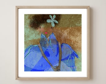 Effie in Blue, Black Girl Art Print, Giclee Art Print, Museum Quality Print