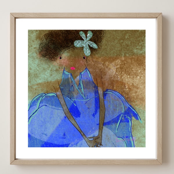 Effie in Blue, Black Girl Art Print, Giclee Art Print, Museum Quality Print
