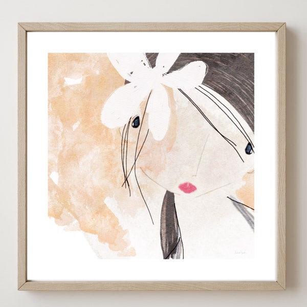 Effie with White Flower, Girl Art Print, Giclee Art Print, Museum Quality Print