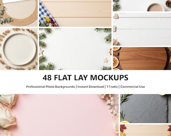 48 Flat Lay Mockups JPG Bundle, Product Photography Backgrounds (Digital Download)