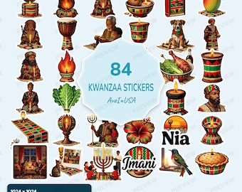 84 Kwanzaa Stickers PNG, Kwanzaa Clipart Bundle, Kwanzaa Digital Stickers, Kwanzaa Holiday Graphics