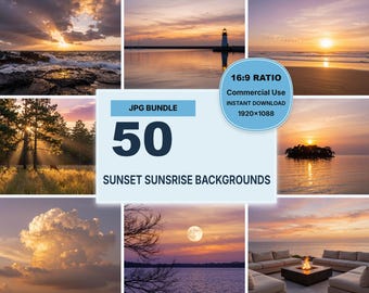 50 Sunset Sunrise Backgrounds JPG Bundle, Scenic Sky Nature Photography (Digital Download)