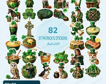 82 St Patrick's Day Stickers PNG, Irish Clipart Bundle, St Patrick's Digital Stickers, Lucky Holiday Graphics