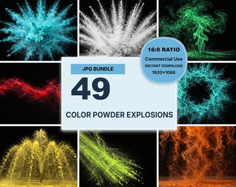 49 Color Powder Explosion Backgrounds JPG Bundle, Colorful Abstract Photography (Digital Download)