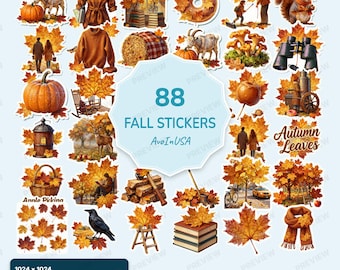 88 Fall Stickers PNG, Fall Clipart Bundle, Autumn Digital Stickers, Seasonal Fall Graphics
