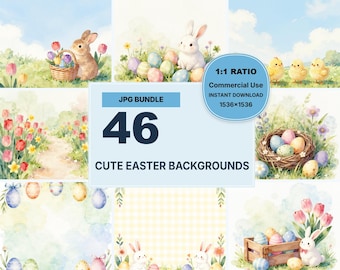 46 Cute Easter Backgrounds JPG Bundle, Spring Bunny & Easter Designs (Digital Download)