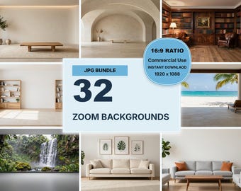 32 Zoom Backgrounds JPG Bundle, Virtual Meeting Backgrounds (Digital Download)