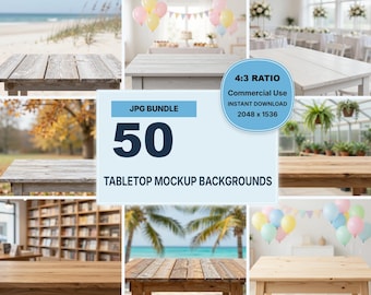 50 Tabletop Mockup Backgrounds JPG Bundle, Product Photography Scenes (Digital Download)