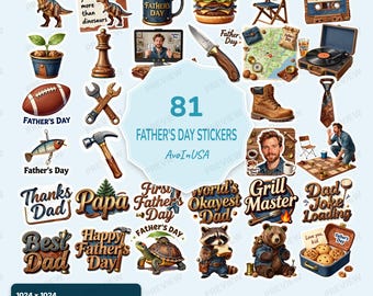 81 Father's Day Stickers PNG, Father's Day Clipart Bundle, Dad Digital Stickers, Father's Day Graphics