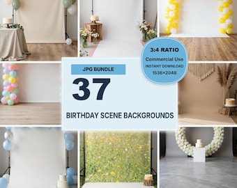 37 Birthday Scene Backgrounds JPG Bundle, Party Celebration Photography (Digital Download)