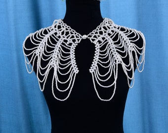 Collar de hombro de cuentas vintage, joyería única de novia y boda Shouler, elegante cadena de hombro de perla