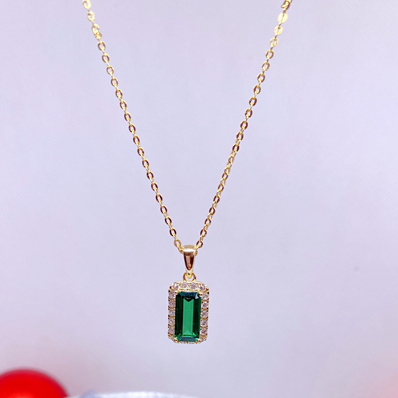Gold & Emerald Necklace Rectangular Green Stone Yellow Gold Etsy