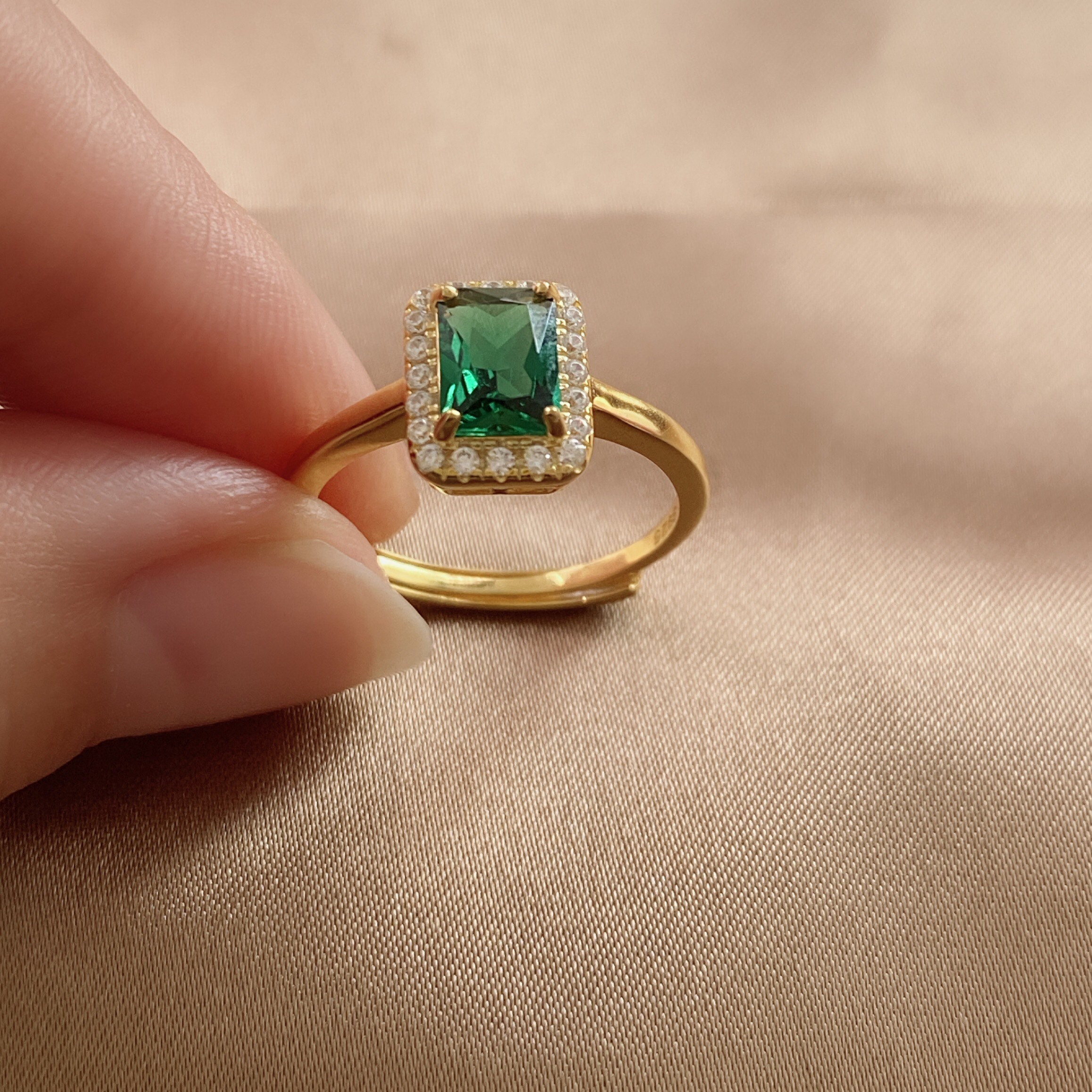 Gold & Emerald Ring rectangular emerald engagement ring | Etsy