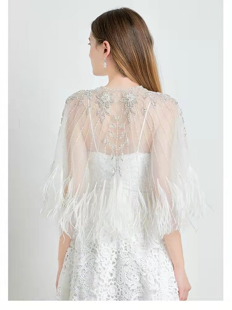Sparkling Bridal Cape Wedding Shawl With Feather & - Etsy