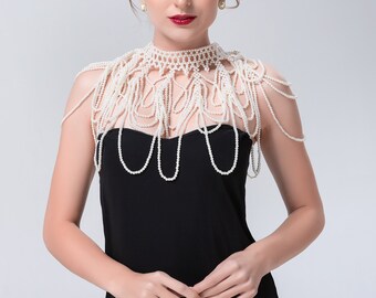 Bridal Pearl Shoulder Necklace, Adjustable  Pearl Shoulder Chains,Wedding Dress Statement Jewelry