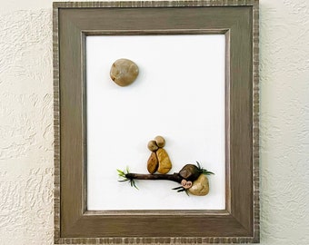 Rock Couple Rock Art, Love Couple, Framed Stone Pebble Art, Add a Message, Anniversary Wedding Birthday Mom Dad Grandparents
