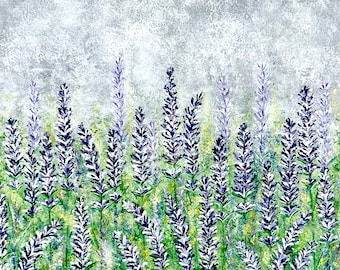 Lavender Field, Original Acrylic Painting, Abstract Lavender Flowers Canvas Board Painting