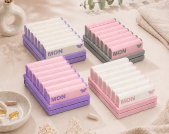 Organizador semanal de pastillas para 7 días, estuche para medicamentos con forma de mariposa en tonos pastel, compartimentos para medicamentos de viaje (mañana/tarde).