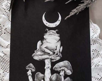 Moonlight Frog A3 Art Print, Celestial Wall Art