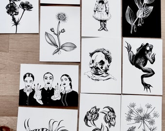 Postcard set, set of 15 postcards, Black and White, Gothic, Dark, Horror, Decorative, A6