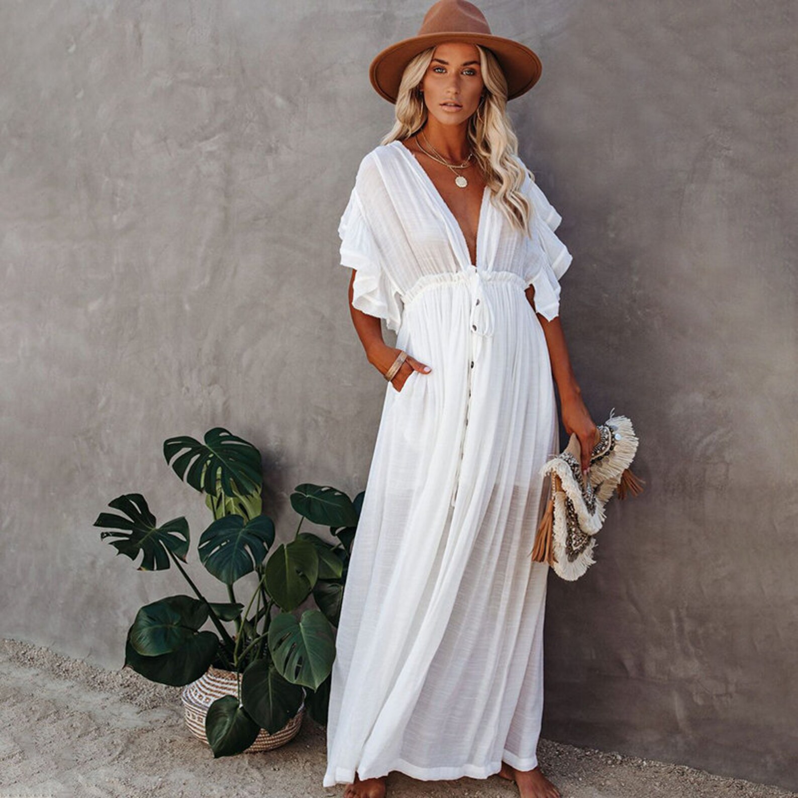Women casual white summer beach Coverup long dress availble Etsy