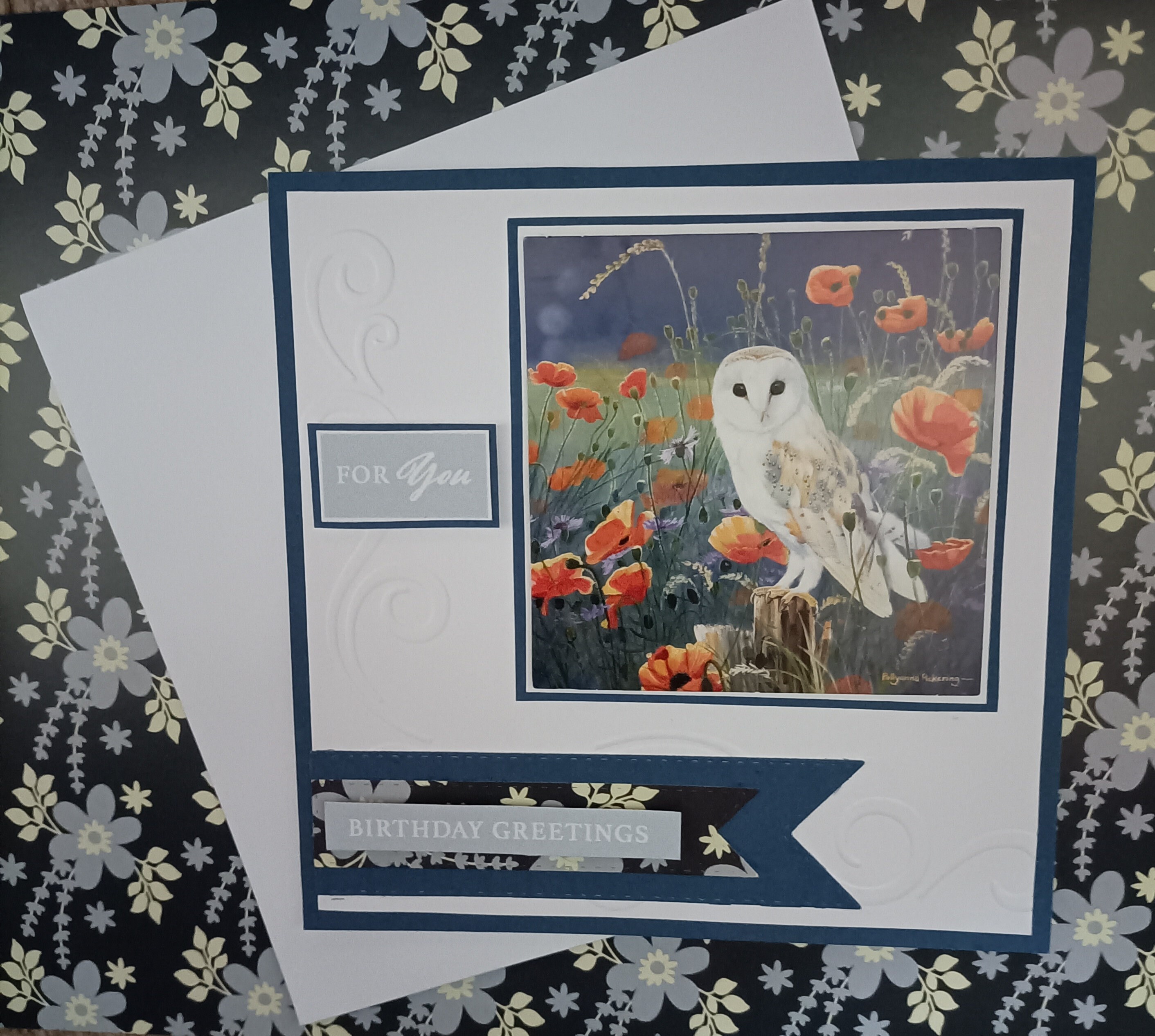 Handmade barn owl birthday card