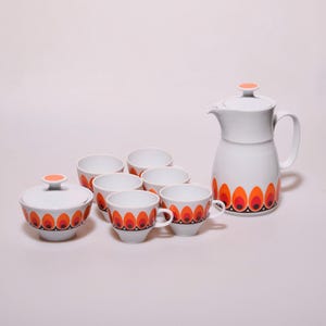 Vintage Colditz Porslin Kaffeservis 1970-talet • Vintage DDR Orange Retro Mitten av århundradet
