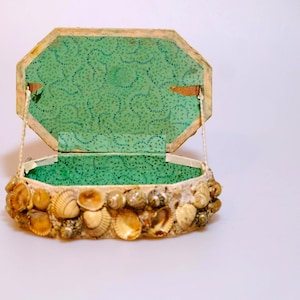 Vintage Muschel Schmuckbox | Handgemachte Muschel Schmuckschatulle | Küstennautische Dekoration | Strandhaus Sammlerstück