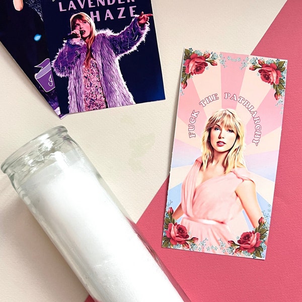 Taylor Prayer Candle LABEL STICKER | F*ck the Patriarchy | Celebrity Prayer Candle | Trendy Votive Candle | Feminist Gift